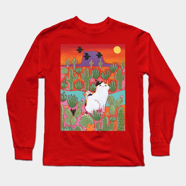 Desert Mom and Kittens Long Sleeve T-Shirt by KilkennyCat Art